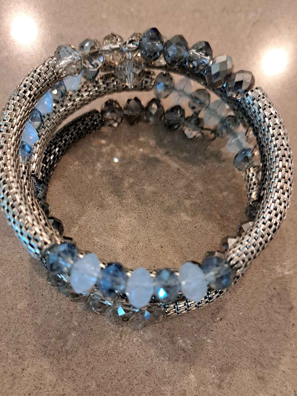 Sparkling Silver-Tone Beaded Coil Bracelet - Blue Crystal Accents